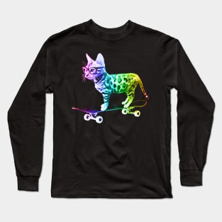 Rainbow Skateboard Cat Long Sleeve T-Shirt